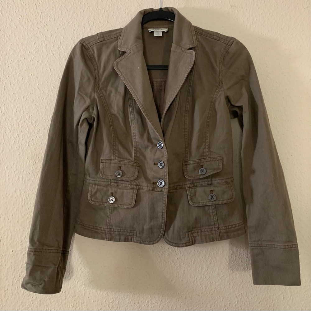Loft Brown Jacket Women’s Size 2 Button Down Blazer Long Sleeve Cotton